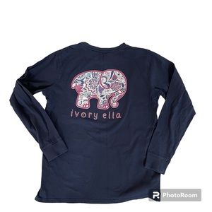 Ivory Ella TShirt Navy Long Sleeve Gently Worn Beautiful Paisley Elephant onBack